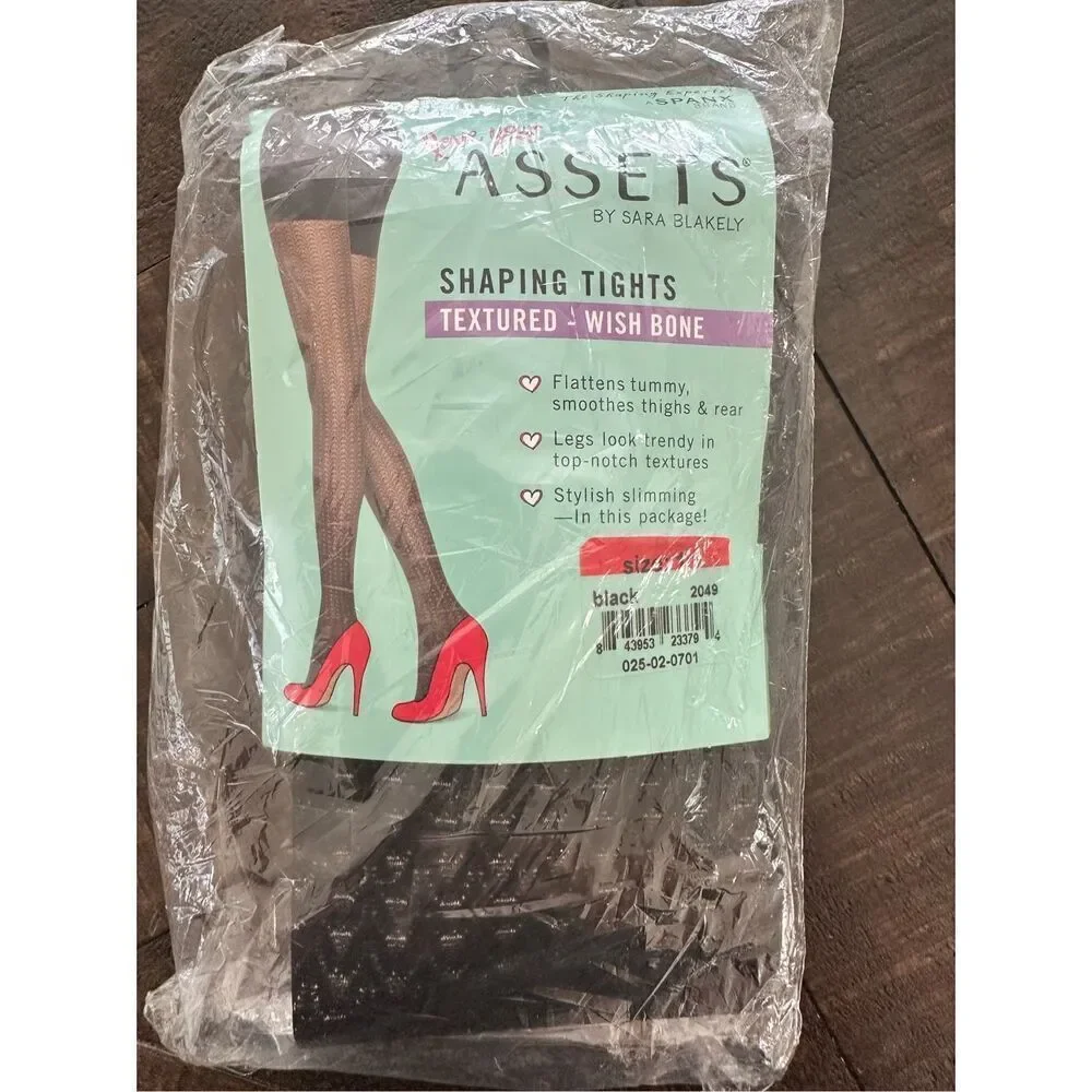 Assets by Spanx Shaping Tights Textured Wishbone Black Size 1